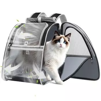 Складной рюкзак для переноски кошек Pawaboo Pet Cat Dog Mesh Backpack Hand Side Escape For Small For Evacuation Black Bag, Shade, Carrier, Backpack, Window, Type, чёрный