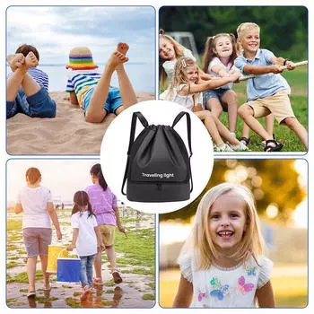 Складной рюкзак на шнурке для фитнеса, путешествий, кемпинга, спорта, рюкзака One Size чёрный