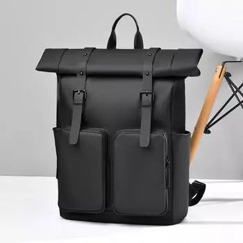 Складной рюкзак Roll-Up для мужчин, деловой рюкзак, большая вместимость, школьный рюкзак для школьников чёрный