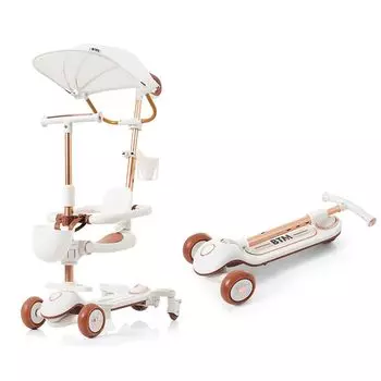 Складной самокат OSJ Kickboard, трехколесный самокат с подсветкой, детский ножной тормоз, светящаяся ручка для сидения и стояния, регулировка высоты 4 белый