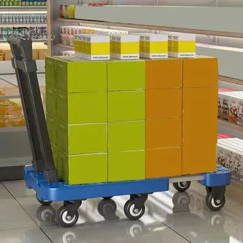 Складной самокат с раздвижной базовой пластиной, колеса на 360 градусов, грузоподъемность 500 фунтов, легкая складная тележка с телескопической ручкой королевский синий