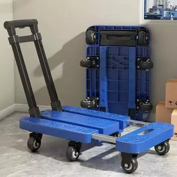 Складной самокат с раздвижной базовой пластиной, колеса на 360 градусов, грузоподъемность 500 фунтов, легкая складная тележка с телескопической ручкой королевский синий