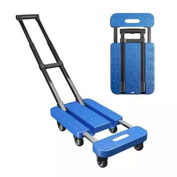 Складной самокат с раздвижной базовой пластиной, колеса на 360 градусов, грузоподъемность 500 фунтов, легкая складная тележка с телескопической ручкой королевский синий