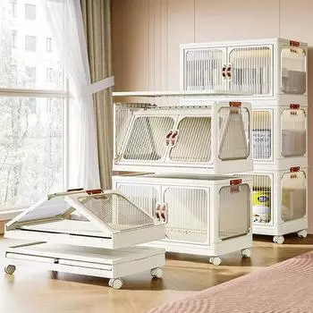 Складной шкаф для хранения большой емкости, многослойный, для хранения закусок, игрушек, одежды, штабелируемый ящик для хранения, двухдверные контейнеры для хранения