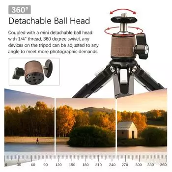 Складной штатив со съемной шаровой головкой из алюминиевого сплава, грузоподъемность 3 кг/6,6 фунта, совместим с чёрный