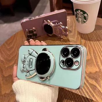 Складной силиконовый чехол с гальваническим покрытием астронавта для iphone 14 13 12 11 Pro Max XR X XS/Samsung S23 S22 S20 A14 A33 A34 A54 A23 A53 A12 A32 A52 iphone 6 6s белый