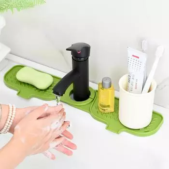 Складной силиконовый коврик для крана, кухонный коврик для слива в ванную, умывальник, большая раковина, противопротечный коврик, защитная накладка для столешницы зелёный