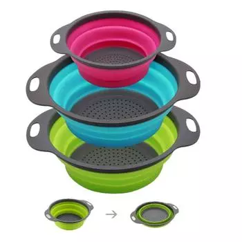 Складной складной кухонный дуршлаг, красочный силиконовый дуршлаг, сливная корзина A set