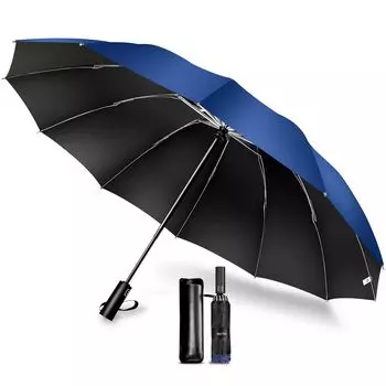 Складной складной зонт 12 больших автоматических супер обратных от воды тяжелых дождливых тайфунов складной УФ УФ солнечный и дождливый чехол для хранения в комплекте зонт, синий