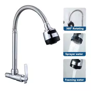 Складной смеситель с 2 режимами работы, вращающийся на 360°, смеситель для кухонной мойки, настенный водопроводный кран, мойка для стирки серебряный