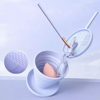 Складной стаканчик для чистки пуховки для пудры, многоразовый инструмент для мытья кистей для макияжа, дорожный инструмент розовый