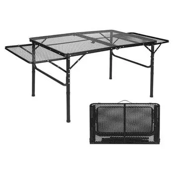 Складной стол для барбекю на открытом воздухе с 2 боковыми столиками, легкий и портативный металлический алюминиевый стол для барбекю на открытом воздухе с чёрный