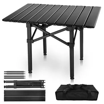 Складной стол для кемпинга. Новейший уличный стол с повышенной грузоподъемностью, изготовленный из алюминиевого сплава. Сверхлегкий, простая сборка в 1 рулоне. Стол для кемпинга в деревянном стиле.
