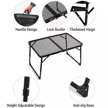 Складной стол для кемпинга, уличный стол для пикника, складной пляжный столик, сетчатый верхний гриль-стол Adjustable Height Type