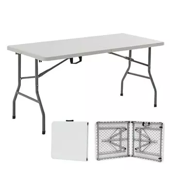 Складной стол, рабочий стол для улицы, обеденный стол, грузоподъемность 120 кг, большой, легкий, портативный, для использования в помещении, на открытом воздухе, для пикника, кемпинга (Белый-150)