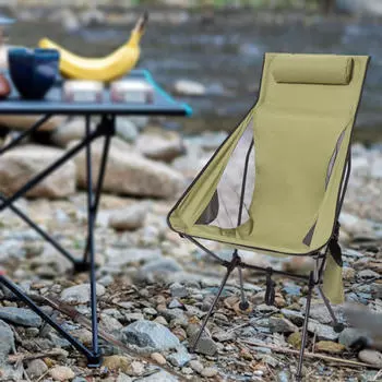 Складной стул для кемпинга и рыбалки с боковым карманом, пляжный подголовник для патио зелёный