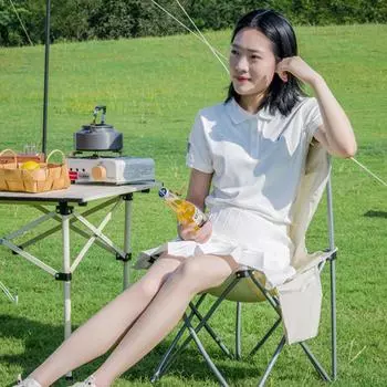 Складной стул для кемпинга на открытом воздухе, портативный стул для рыбалки со спинкой, садовый стул для отдыха, эскиз бежевый