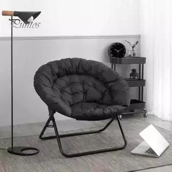 Складной стул-тарелка с металлическим каркасом, мягкая подушка, тихое сиденье, повышенная устойчивость, спальня, гостиная, апартаменты, релакс, двор, лунное кресло чёрный