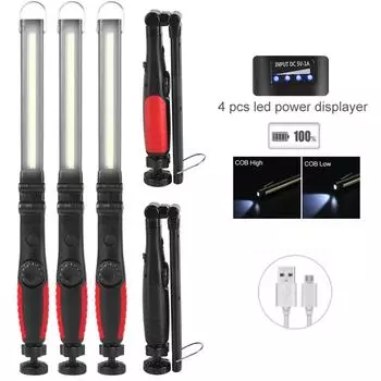Складной светодиодный аварийный фонарик COB 30 Вт, умный, 3000 мАч, USB перезаряжаемый рабочий фонарь, инспекционная лампа на 180°, 5 режимов, фонарь для кемпинга white light