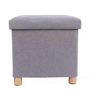 Складной табурет для хранения с квадратными ножками и 4 деревянными ножками и съемной подушкой (Светло-серый)