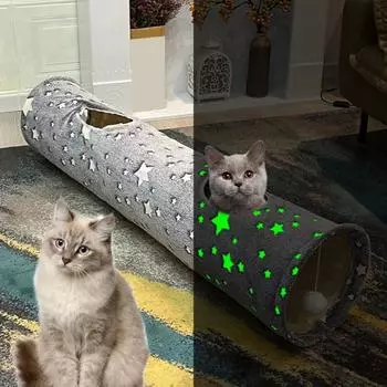 Складной туннель для домашних животных, изысканный светящийся лунный принт, туннель для домашних животных, игрушка, канал для кошек, трубка для мелких животных, канал для кошек