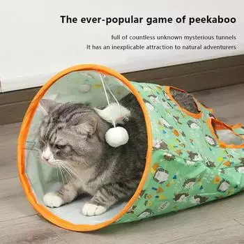 Складной туннель для кошек, интерактивные обучающие игрушки для котят, забавные игровые принадлежности для домашних животных, игрушки для маленьких питомцев, дрель-ведро зелёный