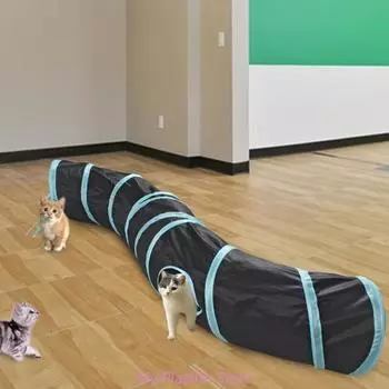 Складной туннель для кошек с пружинной трубкой, 2 отверстия, S-образные туннели, игрушка, избавляющая от скуки домашних котят, кроликов, щенков коричневый