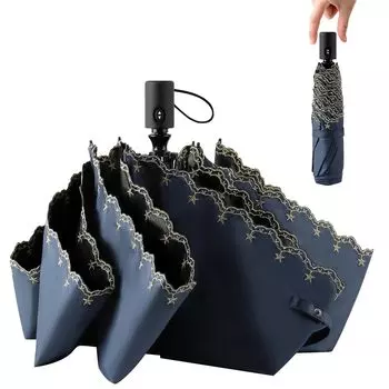 Складной УФ-автоматический складной тепловой фонарь для солнечной или дождливой погоды, УФ-6, узор в виде звезды, подарочный зонт на день, прочный, легкий, 250 г, зонтик, тёмно-синий