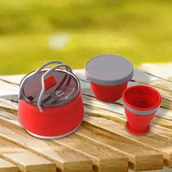 Складной уличный чайник для кемпинга с силиконовым и стальным основанием красный