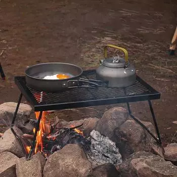 Складной уличный стальной сетчатый стол для пикника, переносной стол для хранения, пикника, барбекю, стола для приготовления пищи чёрный