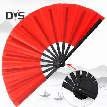 Складной веер, чистый цвет, сильный веер, легкий веер в стиле ретро, веер кунг-фу, веер тай-чи, китайский танцевальный веер, украшение для вечеринки, веер красный
