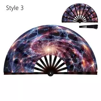 Складной веер для тай-чи с УФ-свечением и блестками для линейных танцев, вечеринок и мероприятий Style 3