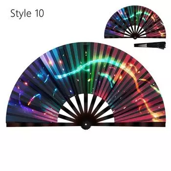 Складной веер для тай-чи с УФ-свечением и блестками для линейных танцев, вечеринок и мероприятий Style 10