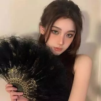 Складной веер ханьфу чонсам в китайском стиле, черное перо, антикварный веер, новый китайский танцевальный веер, рождественское украшение