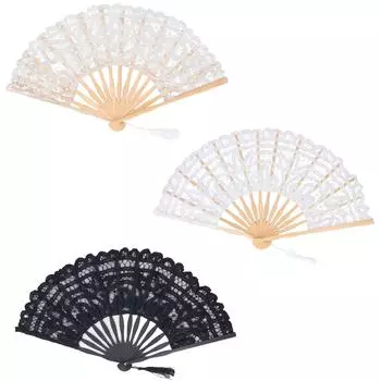 Складной веер из кружева с бамбуковыми костями в винтажном стиле, ручной веер с кисточкой для одежды в стиле деко Beige