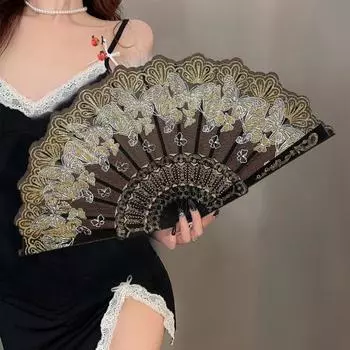 Складной веер с бронзовыми бабочками и элегантной кисточкой, полые ребра, подиумы, танцевальное представление, фотореквизит, портативный летний ручной веер, вечеринка A розы красного