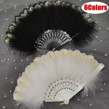Складной веер с перьями, японская милая фея, темно-готический придворный танец, ручной веер, художественный подарок, украшение для свадебной вечеринки красный