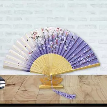 Складной веер в китайском стиле с цветочным узором, винтажный веер, элегантный ручной веер для выступлений на летних вечеринках