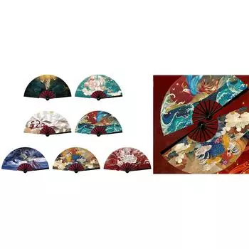 Складной веер в китайском стиле «Шаньхайцзин» для танцевальных представлений «Ханьфу Чонсам» для фотосъемки, складной веер в стиле «Древние легенды» 8