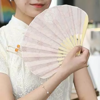 Складной веер в старинном стиле, ретро-украшение, складной веер, ретро-женский маленький веер, вышитый хлопковый веер из ракушек, женский танцевальный реквизит