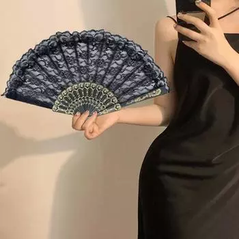 Складной веер в винтажном стиле, кружевной веер, элегантный ручной веер для вечеринки, свадьбы, танца, украшение для выступления красный