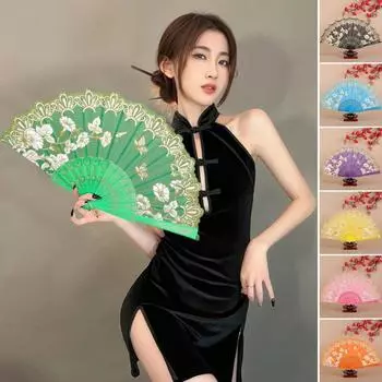 Складной веер в винтажном стиле, складной ручной веер с цветочным принтом, элегантный веер для вечерние, свадебных украшений белый