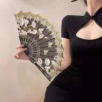 Складной веер в винтажном стиле, складной ручной веер с цветочным принтом, элегантный веер для вечерние, свадебных украшений