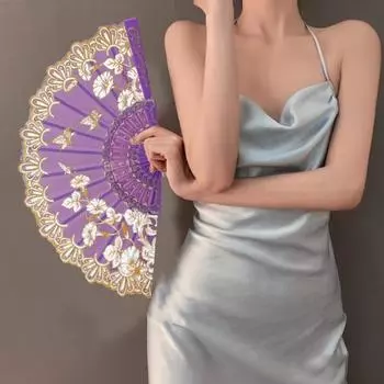 Складной веер Yousheng в винтажном стиле, складной ручной веер с цветочным принтом, элегантный веер для вечерние, свадебных украшений белый