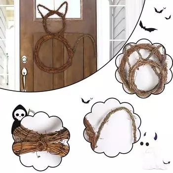 Складной венок на Хэллоуин, украшение на дверь в виде кошачьей лозы One Size чёрный