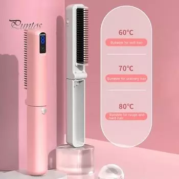 Складной выпрямитель для волос, расческа, 3 температуры, светодиодный дисплей, быстрый нагрев, USB-зарядка, портативная дорожная ионная горячая щетка, электрическая укладка волос зелёный