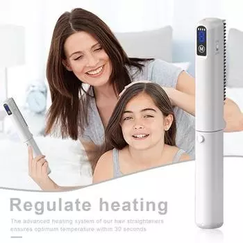 Складной выпрямитель для волос, расческа, 3 температуры, светодиодный дисплей, быстрый нагрев, USB-зарядка, портативная дорожная ионная горячая щетка, электрическая укладка волос белый