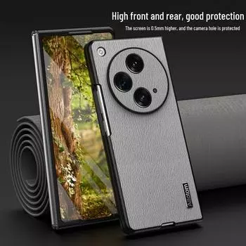 Складной защитный чехол для экрана Oppo Find N3/N2 - противоударный дизайн Bark Grain серый/эвкалиптовый