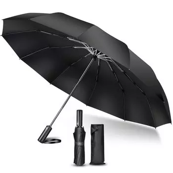 Складной зонт 12 очень большой складной автоматический большой складной водный дождливый сезон для солнечного и дождливого УФ УФ тайфун включает в себя хранение [2025 чёрный