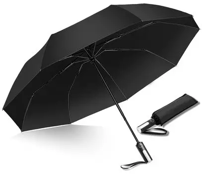 Складной зонт для автоматического складывания воды для солнечной или дождливой погоды, высокопрочное стекло с ультрафиолетовым светом для сезона дождей, включает в себя складной зонт для хранения, 8 спиц, черный, мужской,